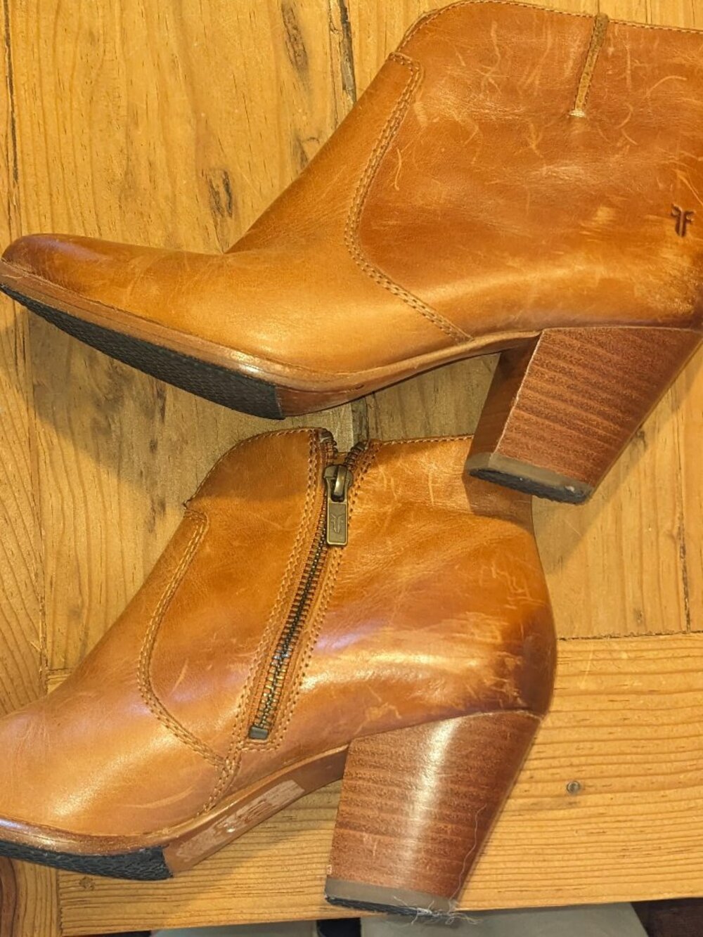 Frye Cognac Brown Leather Ankle Booties
